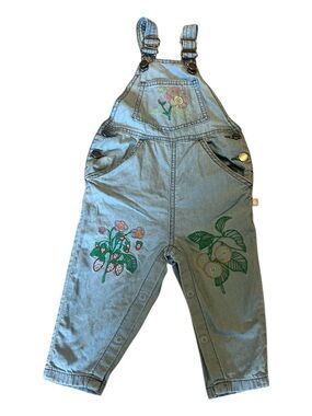 Stella McCartney Light Wash Denim Kids Overalls with Floral Embroidery